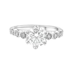 Sterling Silver 925 Rhodium Plated 1 Carat Round Moissanite and Clear CZ Ring